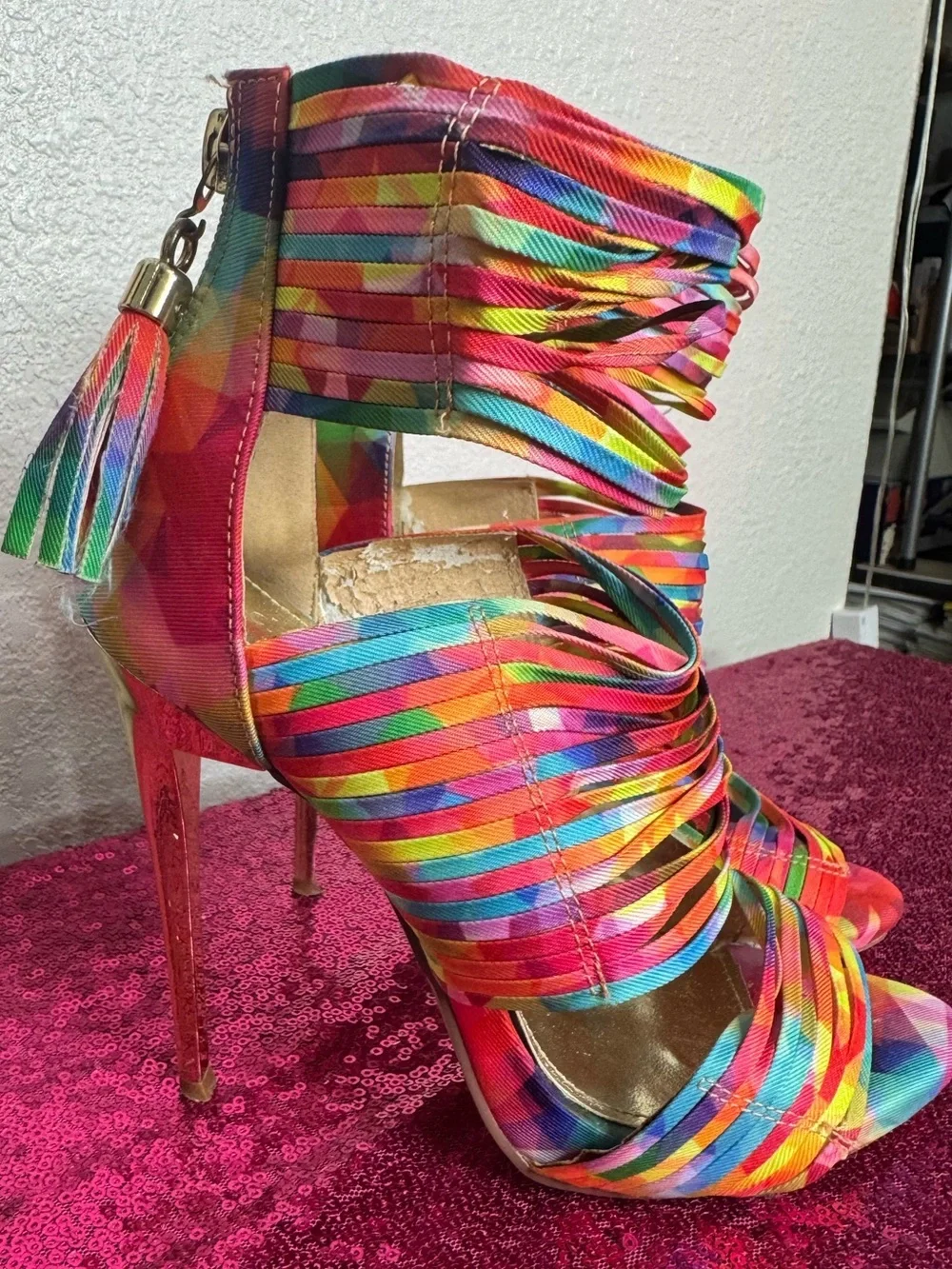 2/for $20 🪩 CHARLOTTE RUSSE Multicolor Strappy Stiletto, Metallic Heel (Size 6)